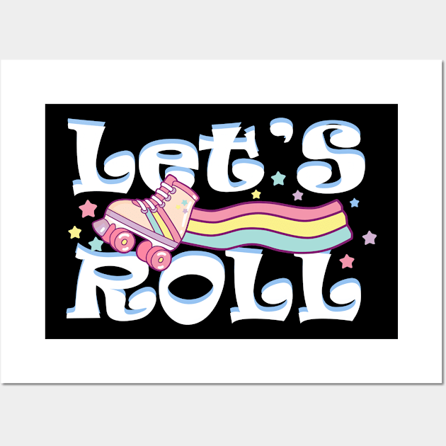 Cute Lets Roll Roller Skating Gift Print Roller Skate Product Wall Art by Linco